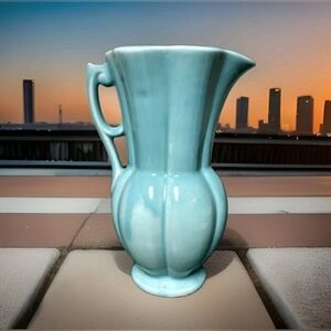 Vintage Shawnee USA Pottery Ribbed Pitcher Light Blue 8.5" Tall